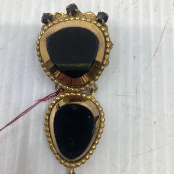 Vtg 1970s ORIGINAL ROBERT gold mirror glass tassel pendant brooch - Picture 2 of 5